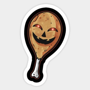 Chicken Thigh With Jack O Lantern Face Costume Halloween Sticker